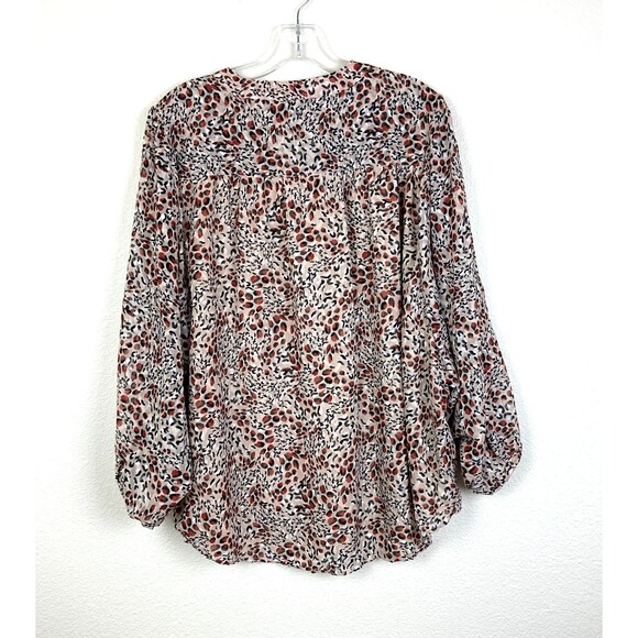 Zac & Rachel Women's V-Neck Button Down Blouse Size L Cream Brown 3/4 Sleeves - Picture 7 of 9